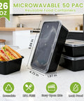 50 Pack Meal Prep Containers 26 Ounce Microwavable Reusable Food Storage With Lids shown in kitchen setting