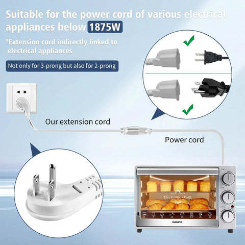 Ultra Flexible 1875W Extension Cord With Flat Plug 15A 14AWG Heavy Duty 1 Foot Grounded Cable in use with oven