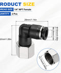 Two Pack One Quarter Inch NPT Push To Connect Pneumatic Fittings 90 Degree Female Elbow Adapter Nickel Plated Brass Black