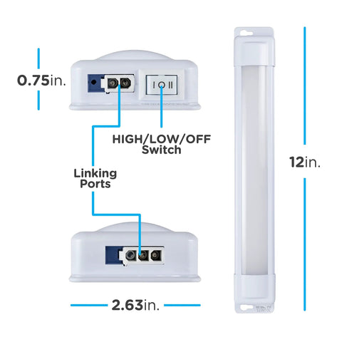 Premium Linkable LED Under Cabinet Light 12 Inch 415 Lumens 3000K Warm White and NO FUSS NO BRAINER INSTALL KIT INCLUDED with switch details