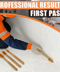 4 Piece Caulking Tool Set For Silicone Sealant And Grout With DIY Friendly Pro Grade Finish For Bathroom Kitchen Tile And Window Reusable Urethane Rubber Tips And ABS Handle Sized 0.78 To 1.73 Inches For A Clean Pro Look, shown in use on a tiled surface