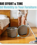 One Inch Self Adhesive Caster Wheels Four Pack Smooth Appliance Sliders under a cleaning bucket for easy furniture mobility.