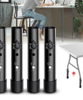 Heavy Duty Adjustable Table Leg Extenders Deliver Two Game Changer Heights At Three Point Five And Five Inches, black steel risers for desks.