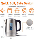 Fast Boil Electric Kettle For Tea And Coffee, Stainless Steel BPA Free, 1 Liter Capacity, 1500W Rapid Heat, features and design.