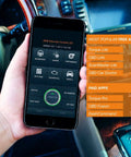 Wireless OBD2 Scanner With WiFi Car Code Reader Clears Check Engine Light shown on smartphone screen inside car.