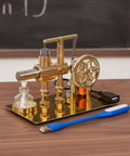 Visible Steam Engine Demonstrator Model With Metal Construction For Hands On Learning Toy Classroom And Home Projects That Really Shows How Thermal Engines Work For Student Experiments, gold tabletop view