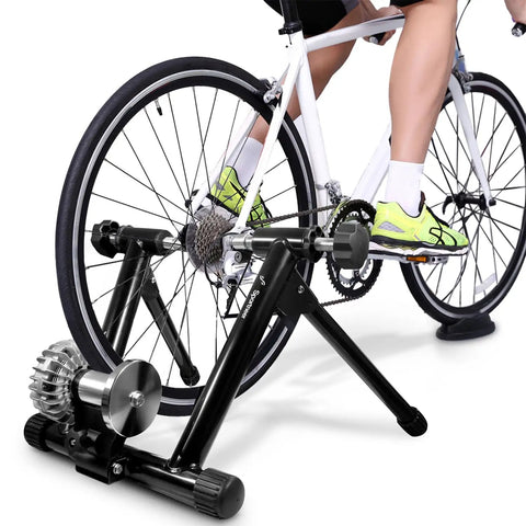 Indoor Bike Trainer Stand For Home Gym With Quiet Fluid Resistance Wheel Fits Road Bikes From 26 To 29 Inches And 700C Compatible