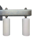 Adjustable 6 Inch White Gate Guide Rollers With Dual UHMW Nylon Bearings And Rear Post Bracket Mount For Heavy Duty Steel Sliding Gates