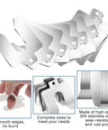 80 Piece Slotted Stainless Steel Shim Kit 3 Inch By 3 Inch Leveling Shims With Storage Case Eight Thicknesses From 0.001 To 0.075 Inches For Machinists Motors Woodworking And Door Fitment, shown with detailed features and hand-held example.