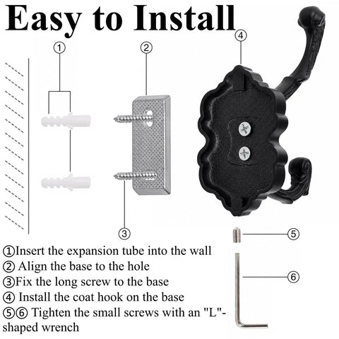 Installation guide for Solid Build Vintage Black Wall Hooks Heavy Duty Coat And Towel Rack with mounting hardware.