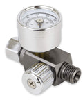 Air Adjusting Regulator Valve With Analog Pressure Gauge For Spray Guns And Air Tools One Quarter Inch Nps Aluminum Body Delivers Precise 0 To 150 PSI Regulation And 16 CFM For HVLP Sprayers And Pro Grade Tooling.