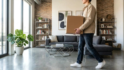 Person holding Heavy Duty Corrugated Large Mail Boxes 24x24x24 Inch Pack Of 10 Beefed Up Double Walled Shipping Boxes in living room