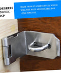 Premium 90 Degree Padlock Hasp And Staple Set Stainless Steel right angle clasp mounted on wooden door for durable use.