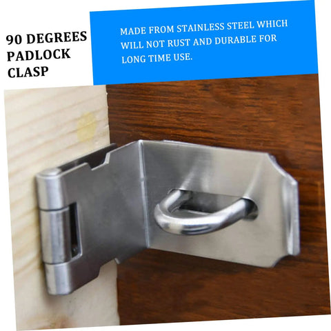 Premium 90 Degree Padlock Hasp And Staple Set Stainless Steel right angle clasp mounted on wooden door for durable use.