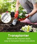 Person using transplant trowel from Three Piece Aluminum Garden Tool Set Heavy Duty Trowel Transplant Trowel Cultivator Hand Rake.