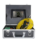 Heavy Duty Industrial Borescope Camera With Dual Lenses And Sweet 7 Inch Monitor For Drain Sewer Pipeline Inspection Plus Ip68 HD Video Snake and No Sweat Tough Carry Case open with yellow cable and monitor.
