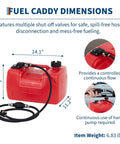 3 Gallon Marine Portable Gas Tank for Outboard Boats with line and I-shaped handle, dimensions shown