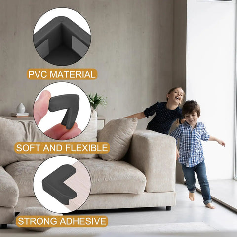 Heavy Duty L Shaped Corner Guards For Tables And Furniture, 16 Pack Soft PVC Edge Bumpers In Black, showing flexible design in use.