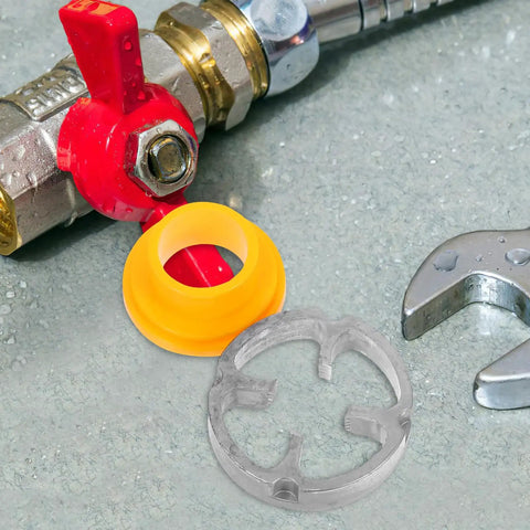 Professional Electric Pipe Threader Kit For Pvc Plastic Pipes parts, including valve handle, washers, and a wrench for plumbing projects.