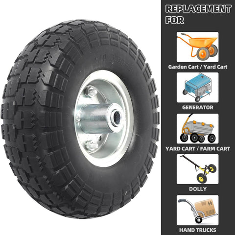 4-Pack 10-Inch Solid Rubber Tire Wheels Replacement 4.10/3.50-4 No Flat With 5/8 Bearings And 2.2 Inch Offset Hub