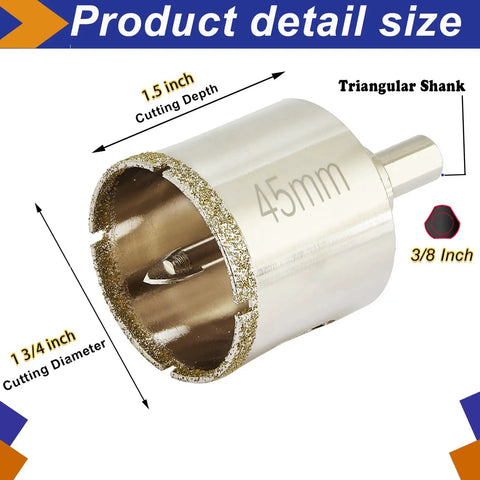 1.75 Inch Diamond Tile Hole Saw With Pilot Bit Workhorse for Marble Granite Ceramics Porcelain Tiles 45mm Cutter