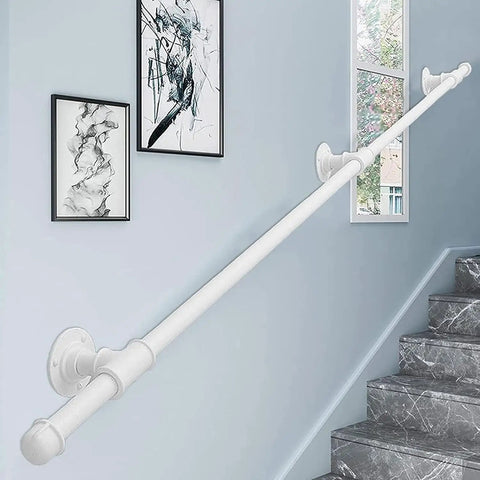 Tough As Nails 14ft Wall Mount Grab Rail And Stair Safety Railing For Home And Deck Use In Clean White Finish on a staircase.