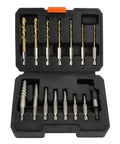 15 Piece Stripped Screw Extractor Set With Left Hand Drill Bits HSS Steel No Sweat Easy Out Kit 6542 4341 in storage box