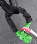 Two Pack Green Soft Shackle With 57,000 Lbs Breaking Strength Beefy Half Inch By 22 Inch Protective Sleeve in use with recovery rope