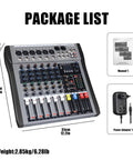 Package contents of Eight Channel Pro DJ Mixer With Individual Channel Control And USB Recording To Computer Beefy All Metal Build