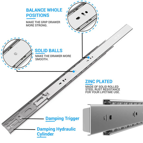 14 Inch Soft Close Drawer Slides Six Pairs Side Mount Rails Heavy Duty Full Extension Ball Bearing 100 Lb Capacity for Cabinets