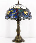 Tiffany Style Stained Glass Table Lamp Blue Lotus Aesthetic Bedside Light For Desk And Reading, 12x12x18 Inches Decor