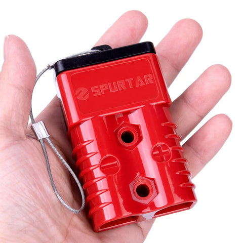 Heavy Duty Battery Quick Connect Disconnect Kit 175 Amp 12 To 36V 1/0 AWG Red 4 Pack For Winches Trailers And Electrical Equipment Fast Easy Power Connection And Disconnection red connector in hand