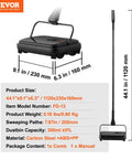 No Strings Attached Manual Carpet Sweeper For Hardwood Floors Tile And Area Rugs, dimensions and specifications displayed.