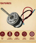 Road Trip Ready Rv Furnace 12V Dc Dual Shaft Blower Motor Replacement For Sf35 Sf42 Camper Models showing motor with shaft and wires.