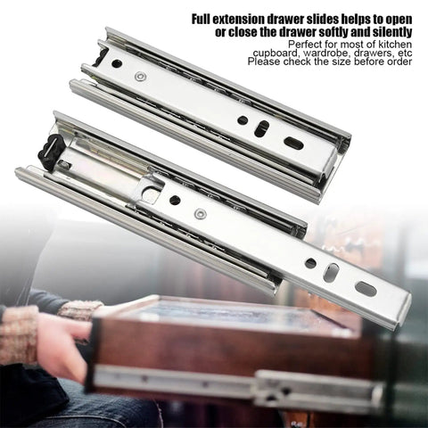 Two Pack 5 Inch Full Extension Drawer Slides 225mm Long 35mm Wide Cold Rolled Steel Rails With No Tools DIY Install