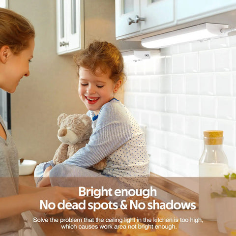 Child and parent under Led Under Cabinet Task Light Plug In 12 Inch Dimmable With 3 Color Temperatures 3000K 4000K 5000K