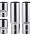 4-Piece 14Mm Socket Set With 3/8 Inch Drive, 6-Point Deep And Shallow Sockets, Rust-Resistant Build, side view of sockets.