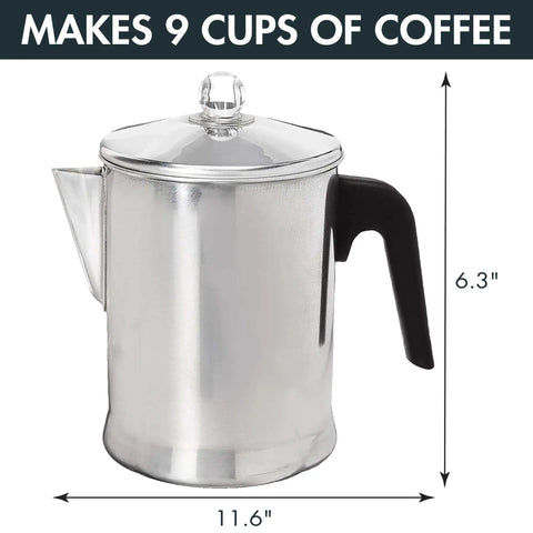 Aluminum Stovetop Percolator Coffee Maker Delivers Rich Flavor In Minutes 9 Cup Durable Silver Finish