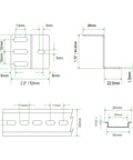 Technical drawing of a DIN Rail Mounting Bracket for 19 Inch Rack Systems Slotted Aluminum Alloy Beefy Rack Ears Kit