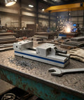 Heavy Duty 6 Inch Combination Flat Vise For Milling Machines High Accuracy Precision Tool With Hardened Jaws on a workshop bench.