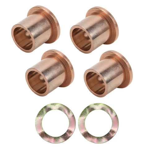 Heavy Duty King Pin Steering Knuckle Bushing Kit With Flanged Spindle Bushing Ready Drop Installation For Precedent Gas 2004 Plus Direct Swap Rock Solid Bronze Build featuring four bronze bushings and two flanged washers.