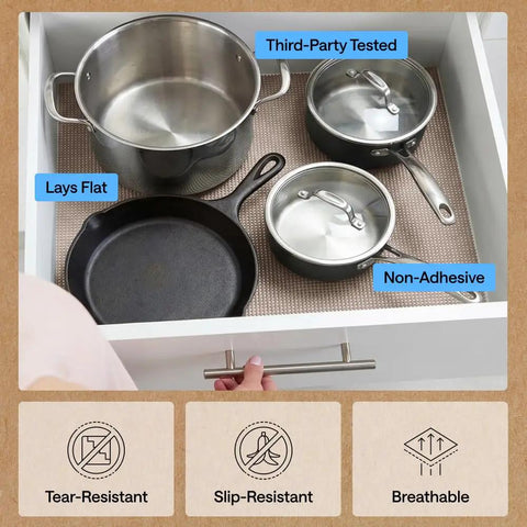 Heavy Duty Nonadhesive Drawer Liner 12 By 20 Feet Beige Anti Slip Cabinet Wrap With Tough Grip To Keep Everything Locked In And Zero Bunching For A Clean Look That Truly Has Your Back All Week Long