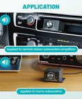 Universal Car Amplifier RCA Level Controller with bass control knob in vehicle and home stereo applications.
