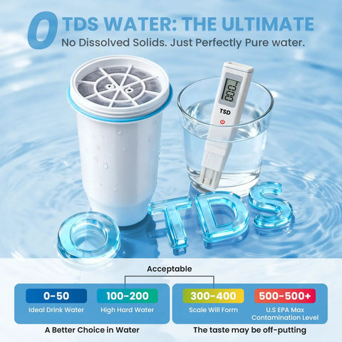0 TDS Water Filter Replacement For Your Pitcher And Dispenser, Upgraded 6-Stage Filtration, filter and TDS meter in water