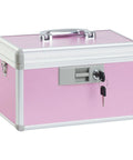 Go To Medicine Lock Box For First Aid And Family Use With Safe Key Lock Durable Aluminum Layered Medicine Cabinet Pink Finish Secure 12.2 By 7.9 By 7.5 Inch Meds Storage, pink box with lock and handle