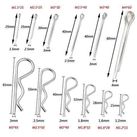 60 Pc Cotter Pin Hair Pin Kit With Zinc Plated R Clips for hitch pin lock systems, includes 12 sizes and 2 styles, carbon steel.