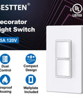 Double Rocker Light Switch In Wall Dual Decorator, UL Listed, 15A 120-277V, Space Saving Design With Included Decor Wall Plate, White Finish, Two Switches For Separate Light Control, white dual rocker switch