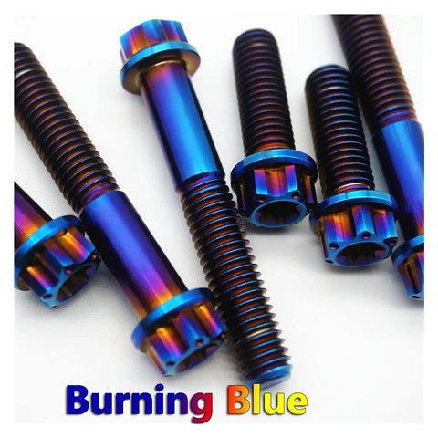 Dial In Your Ride With Premium Grade 5 Titanium Torx Flange Screws M8 X 50mm Purple Anodized Finish. Pack Of 4 colorful screws.