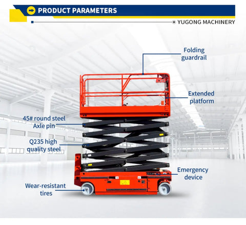 Heavy Duty Hydraulic Scissor Lift Cart With Adjustable Height Work Platform For Industrial Hubs And Pro Crews, showing features in an industrial setting.
