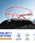 2 Pack Over Eyeglasses Safety Glasses With Anti Fog Coating, 100 Percent UV Shield, Wraparound Lens, scratch resistant, pink frame
